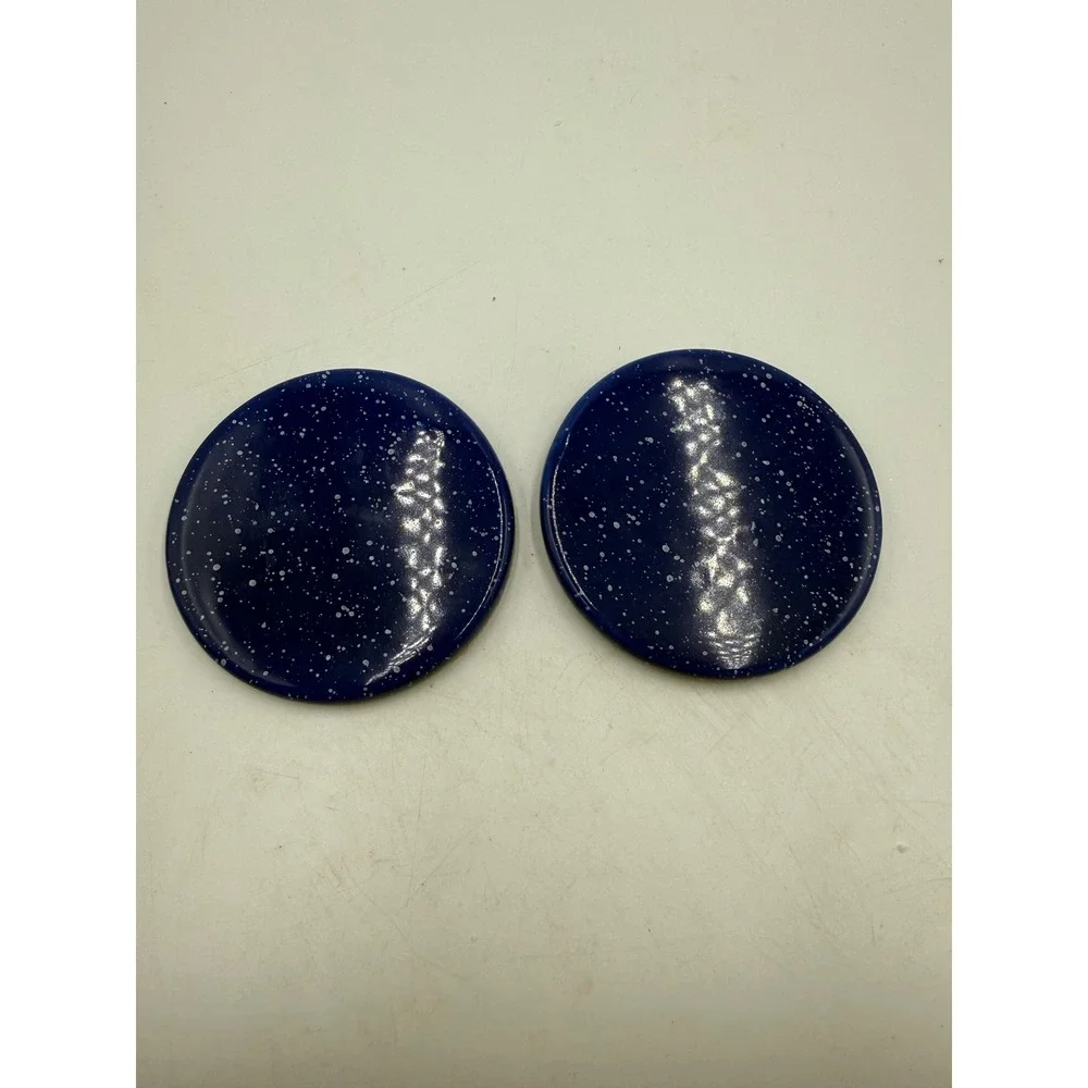 Handmade Blue Ceramic Speckled‎ Coasters Set of 2 Galaxy Splatter Round Pottery